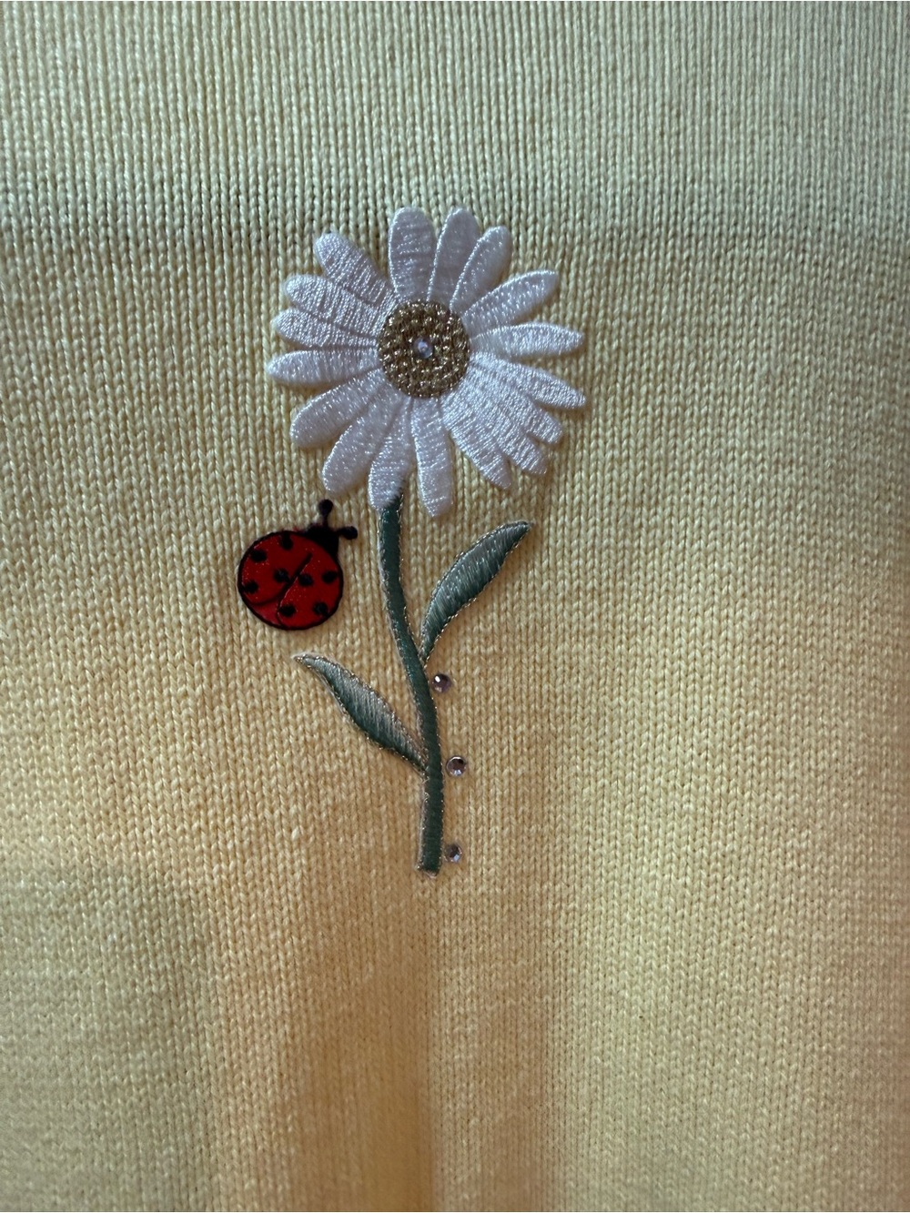 Vintage Style Yellow Cardigan 3X Daisy Ladybug Embroidered Cottagecore Plus Size - Picture 6 of 7